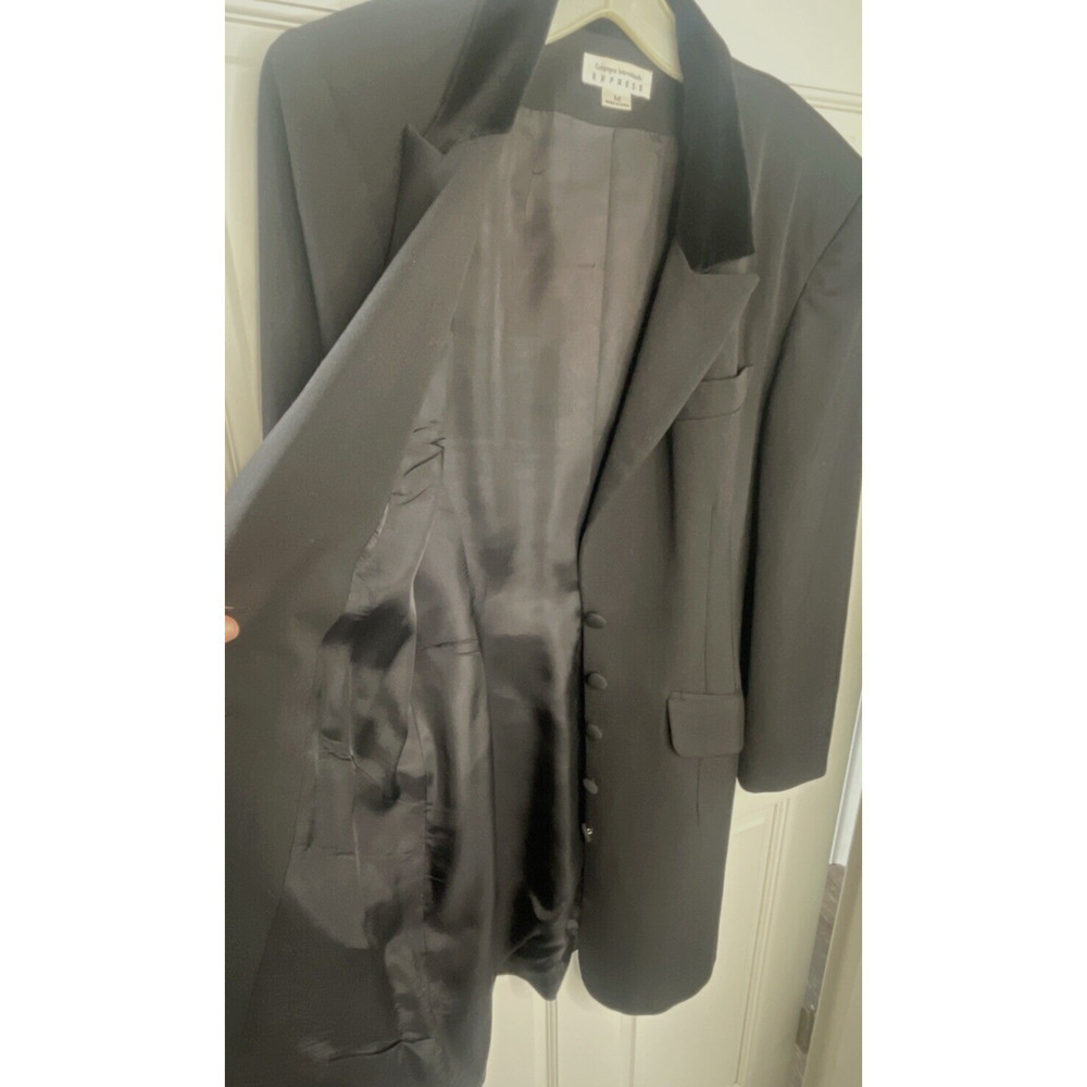 Vintage EXPRESS Long Wool Tailored Coat Velvet Collar Women's M 90s Whimsigoth - Picture 13 of 15